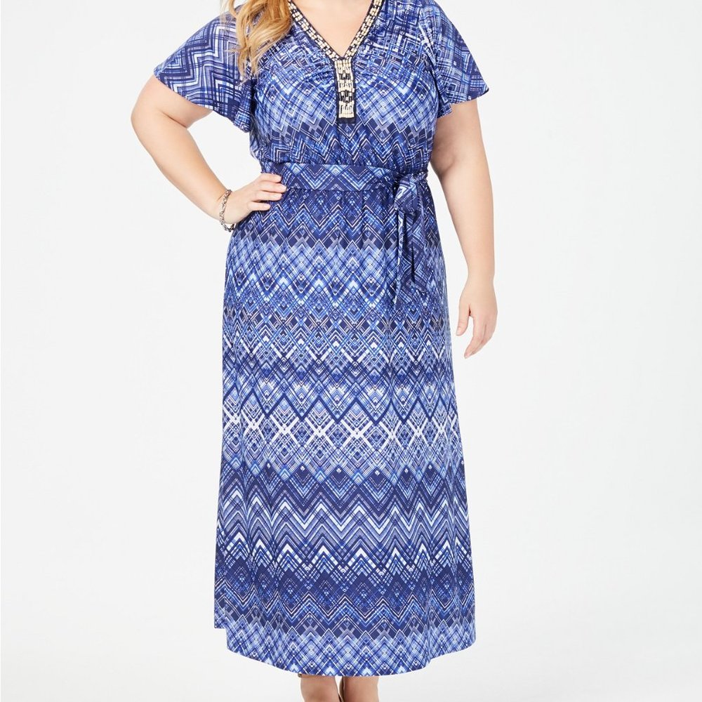 NY Collection Plus Size 1XP Blue Maxi Dress  A8